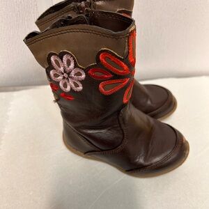 Stride Rite Brown Girls Boots with Floral Embroidery